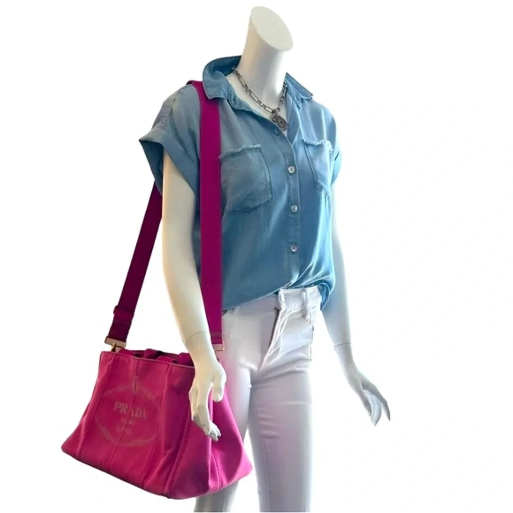 Prada Canapa Shoulder Crossbody Bag Tote Fuchsia Pink Purple Large Summer
